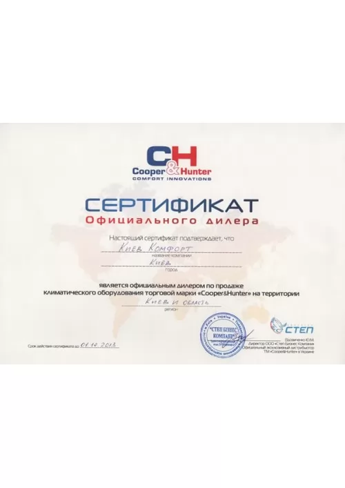 Сертифікат Cooper&Hunter 2013